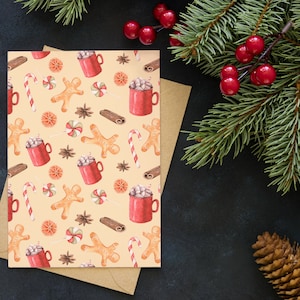 Carte de voeux "Motif Gourmandises"   (+enveloppe kraft) - Aquarelle - Papeterie - Carte de Noël - Carte personnalisable
