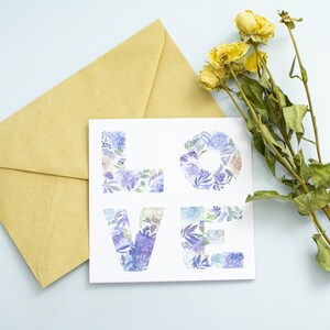Carte Saint Valentin "LOVE" (+enveloppe kraft) - Aquarelle - Je t'aime - Amoureux - Cadeau Saint Valentin