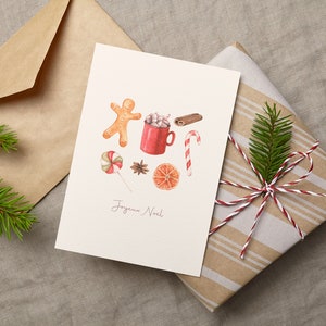 Carte de voeux "Gourmandises de Noël"   (+enveloppe kraft) - Aquarelle - Papeterie - Carte de Noël - Carte personnalisable