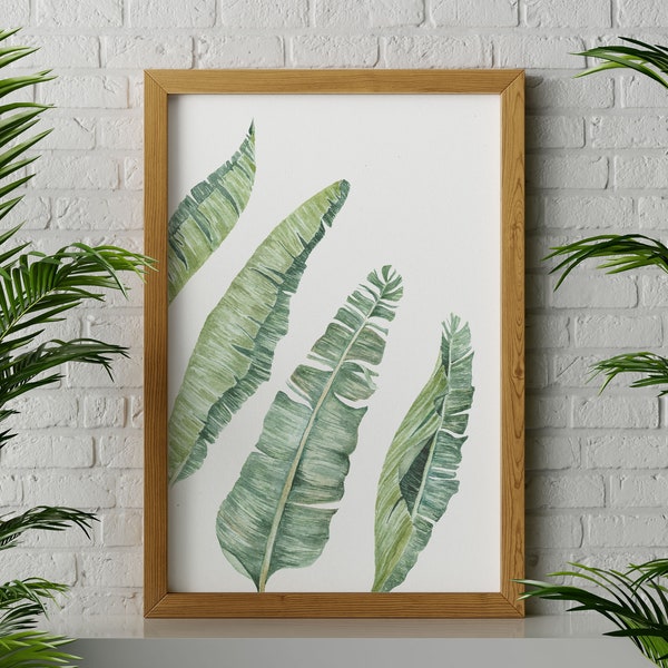 Feuilles de bananier - Affiche fine art A4 - A5 - aquarelle plante vert - tirage d'art - décoration peinture jungle