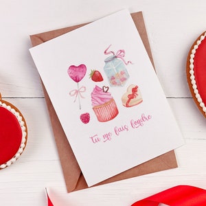 Carte "Petites Douceurs"  (+enveloppe kraft) - Aquarelle - Amour - Papeterie - Carte personnalisable - Cadeau Saint Valentin