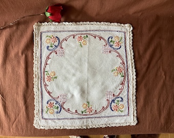 テーブルクロス オープン刺繍のアンティーク手刺繍テーブルクロス