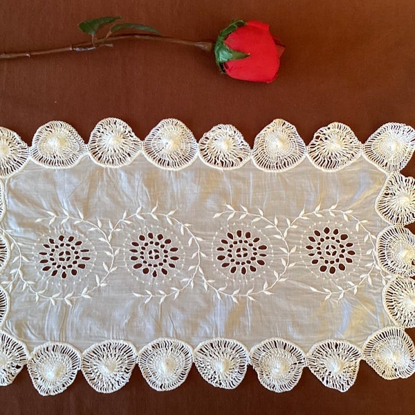 Tablecloth beautiful antique hand embroidered tablecloth made of batist French antique linen and lace