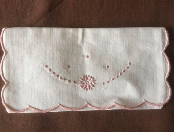 bib Antique hand-embroidered linen bib with stora… - image 4