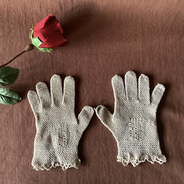 Gants Gants anciens pour enfants, crochetés à la main, pour communion ou fête de mariage, lin et dentelle antiques français