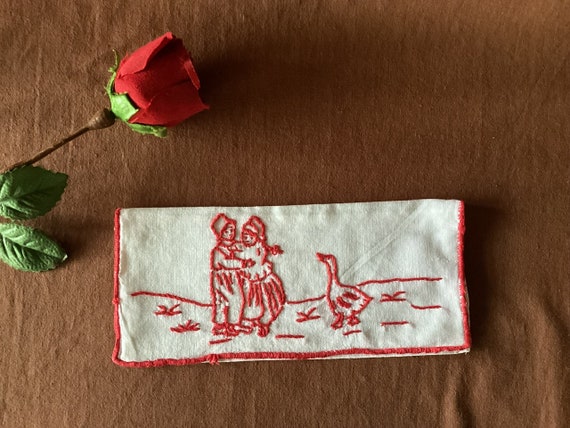 Napkin cover Antique hand embroidered napkin cove… - image 1