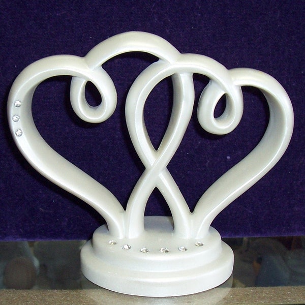 Double Heart Cake Topper Or Centerpiece with Rhinestones-Satin Pearl Finish Double Heart-W & W/out Rhinestone Bling Base-Double Heart Theme