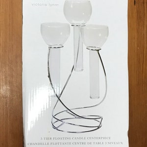 Floating Candle Centerpiece-3 Taper Glass & Metal Candleholder-Great Centerpiece for Weddings,Showers,Anniversary-Unique Just Add Flowering
