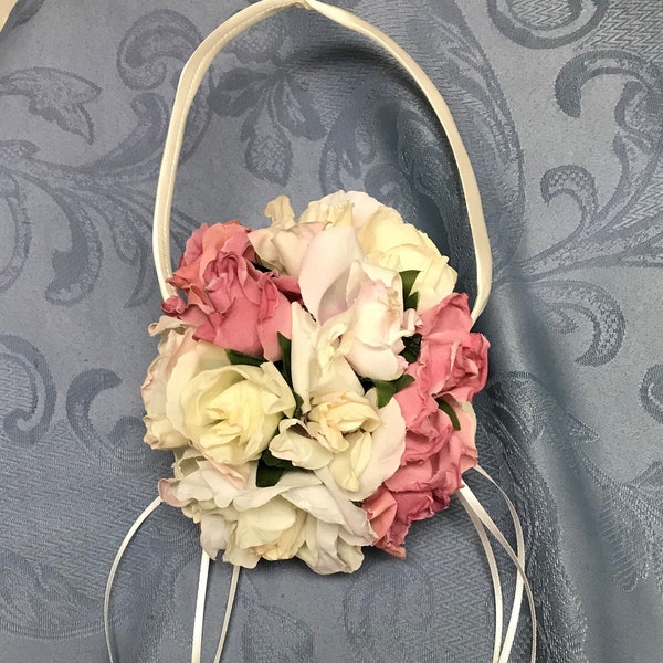 Flower Girl Kissing Balls with Handles and w/out Handles-Small Mauve & Ivory Dried Look-Gold/Ivory-Country Red- and Pink and Blue Berries