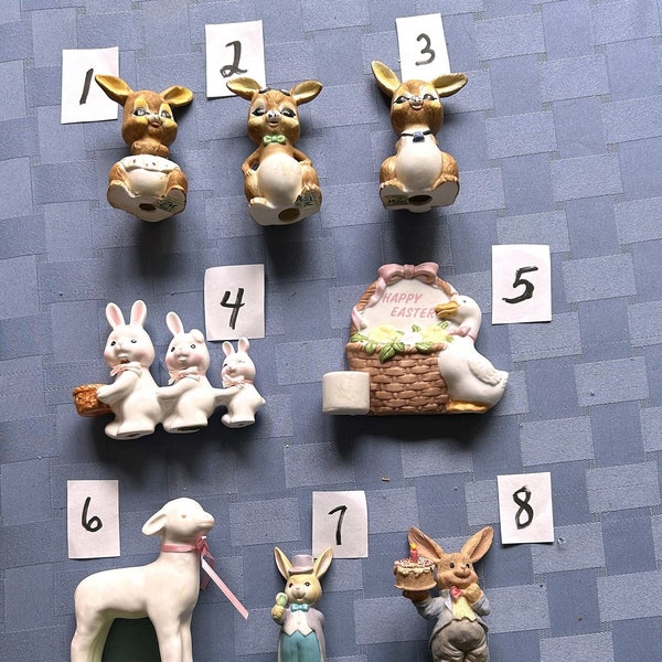 Easter Ceramic Vintage Bunnies-Duck & Lamb-Treasure Masters Bunnies-Russ Berrie Candle Holders-Dept 56 Lamb-Curio Cabinet Finds-Perfect