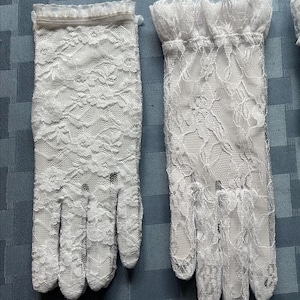 Short Lace Gloves-White-Ivory-Pink-Black w Short & Long Ruffle-10-12" Long-Formal-Vintage-Great for Weddings-Prom-Cotillion-New Years-Events image 2