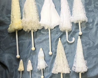 Lace Parasols-7 Sizes/Styles-Vintage from our Bridal Shop-Minis for Dolls-Small for Flower Girls/Centerpieces-Full Size for Weddings/Events