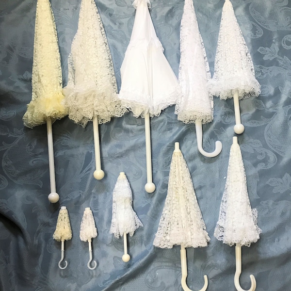 Lace Parasols-7 Sizes/Styles-Vintage from our Bridal Shop-Minis for Dolls-Small for Flower Girls/Centerpieces-Full Size for Weddings/Events