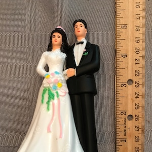 Plastic Bride & Groom Figures- 4 Styles- New Vintage from Mangelsens-Classic Pose Bride and Groom Cake Top Figurine- Pink Dressed Bridesmaid