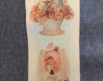Vintage Victorian Design Easter Ribbon-Baby Chick & Easter Basket-3 Yards-Easter Basket Ribbon-Offray  Ribbon- Carousel Print--Lion Brand