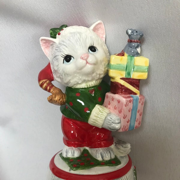 Cat Christmas Music Boxes-2 Styles-Vintage Lefton-Collectible Musicals-Glazed China Cats Play We Wish You a Merry Christmas- Great Gifts !