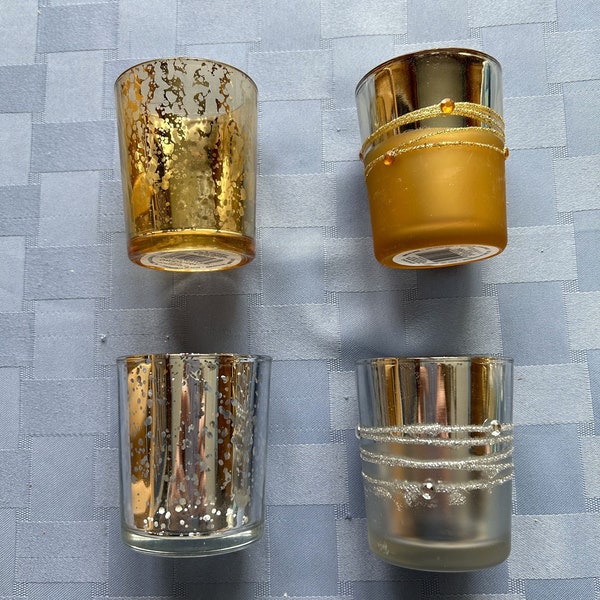 3 Pcs-Gold & Silver Votive Candle Holders-Mercury Glass/Spot Plated and Metallic/Frosted Glitter-David Tutera Designs- Weddings-Events-Home