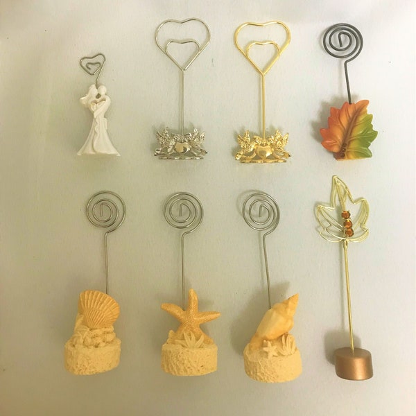 Place Card-Number or Photo Holders 1-3-6 Pieces-for Weddings, Showers, Events-5 Styles-Bride/Groom,Doves,Shells,Leaf,Zoo Animals-Great Favor