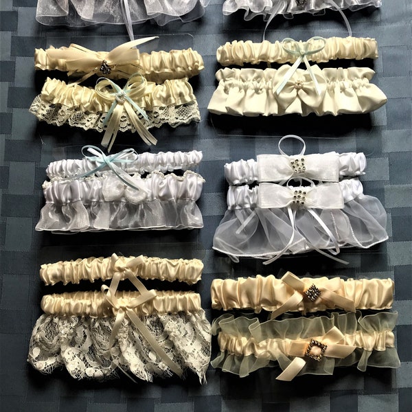 Wedding Garters-8 Styles-2 Pc Sets-One to Keep & One to Throw-Beautiful Sets in Satin-Tulle- Lace- Matte-Great Engagement-Bridal Shower Gift