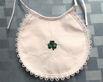 Irish and Non-Irish Baby's Baptism Bibs and Onesie-Satin & Cotton Bibs with Embroidered Cross, Plain Cross-Onesie w Shamrocks- Great Gifts