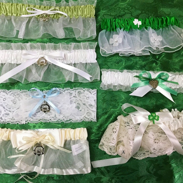 Irish Themed Garters-7 Styles-Irish Claddagh & Shamrock Garters-Perfect for the Irish Bride-Great For St Patrick Day-Engagement -Shower Gift