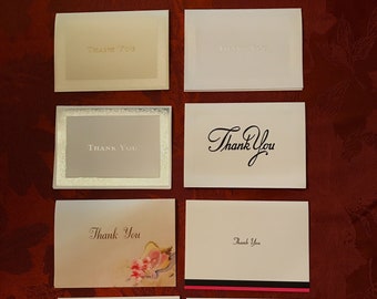 Thank You Cards/Notes-8 Styles-25 Informals/Envelopes-Ivory-White-Silver-Beach-Black-Fuschia-Aqua-Lavender-Some Raised Print-Wedding-Showers