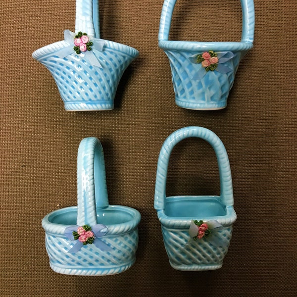 Ceramic Blue Baskets -1-2 Pieces Lefton Assorted Glazed or Set of 3 Baskets Same Style-Vintage Collectible-Beautiful Favors- Easter Decor