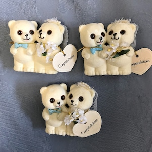 Bride & Groom Teddy Bears-1-12 White Flocked-New Vintage Bears Great for Wedding and Shower Favors-Adorable Bride and Groom Bears-Cute Favor