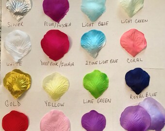 Silk Rose Petals-100 Pieces-Faux Petals for Petal Baskets, Table Decoration-Silver-Gold-White-Pink/Plum Fuschia-Green-Blue-Purple-Lavender-