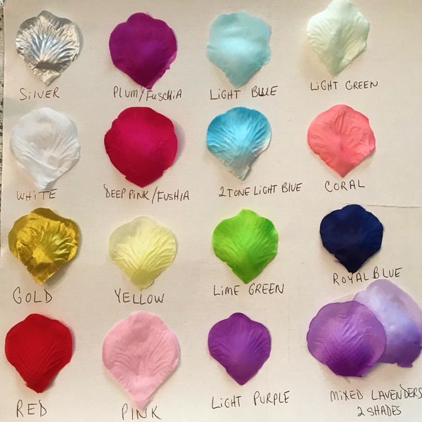 Silk Rose Petals-100 Pieces-Faux Petals for Petal Baskets, Table Decoration-Silver-Gold-White-Red-Fuschia- Green-Pink-Blue-Purple-Lavender