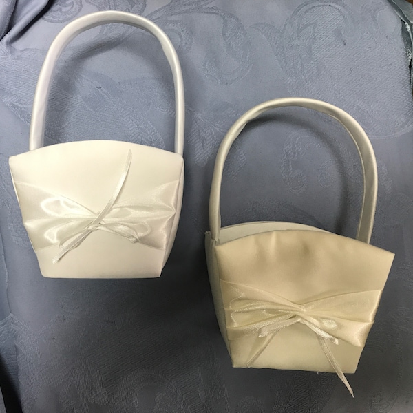 Petal Flower Girl Baskets from Darice-2 Styles New Vintage Pearl Handle Baskets-White & Ivory Satin-Expertly Made-Great for Small Flowergirl