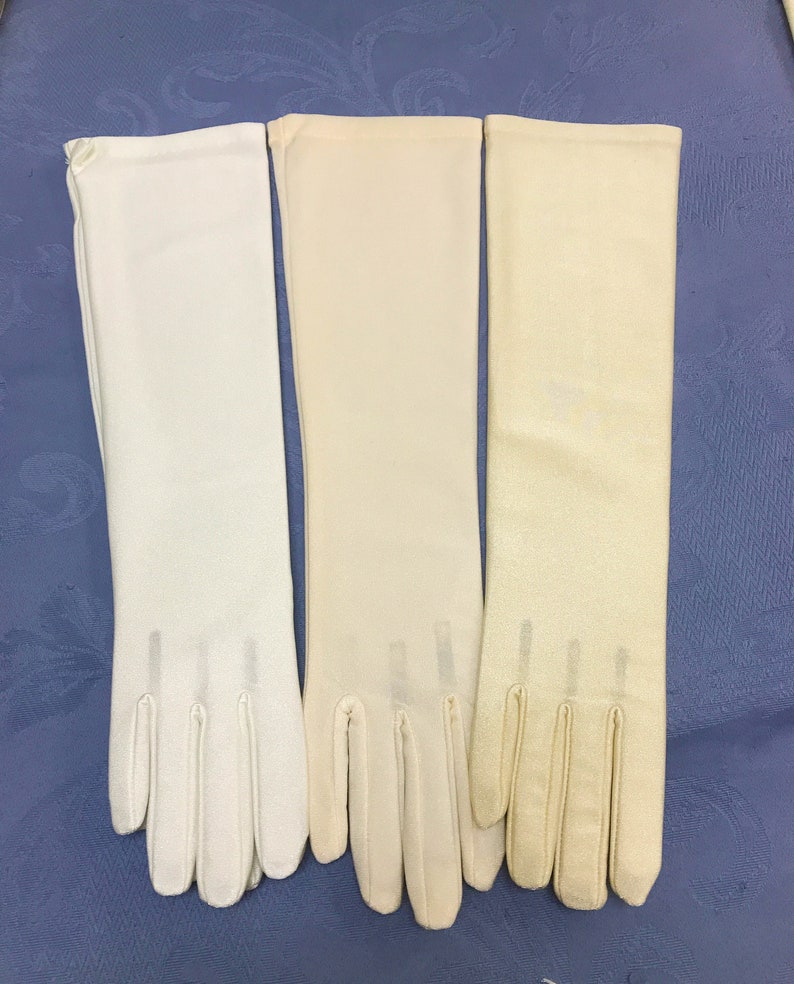 Long Ivory Satin Gloves-Shiny & Matte Satin Fingered Gloves 3 Lengths-Great for Weddings, Proms, Cotillions, Events-The Perfect Final Touch 4- Matte Satin 14"