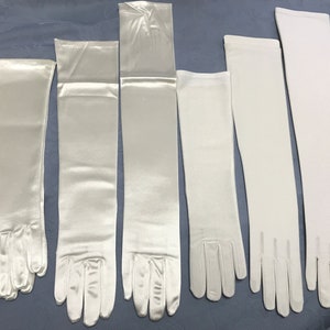 Long White Satin Gloves-Shiny Plain & Shirred Satin Fingered Gloves-3 Lengths-Great for Weddings, Proms,Cotillions, Events-the Perfect Touch