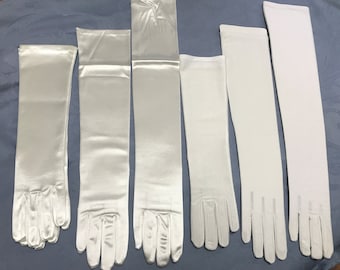 Gants longs en satin blanc - Gants en satin unis et froncés brillants - 3 longueurs - Idéal pour les mariages, les bals de finissants, les cotillons et les événements - la touche parfaite