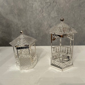 Small Silver Gazebo-Expertly Crafted Metal Gazebo & With Mini Bride and Groom-Great Small Cake Topper-Doll House-Fairy Garden-Favor-Village