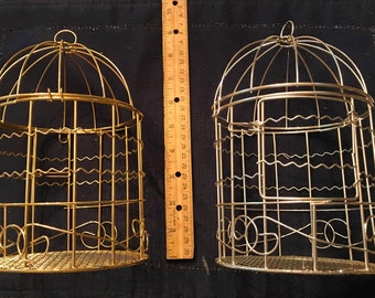 Metal Birdcage-Gold & Silver-8" High-Great Accent/Decoration for Your Home-Fill w/ Flowers, Plants,Stuffed Birds- Garden/ Shower Centerpiece