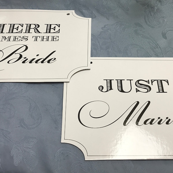 Here Comes The Bride/Just Married Sign & Once Upon a Time.../And They Lived Happily Ever After Signs and Banner-For Ring Bearers-Table-Cars
