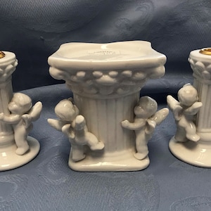 Unity Candle Holders-3 Piece Ceramic Cherub Angels Are Glazed-Great for Weddings or your Own Home - Perfect Gift-New Vintage-Classic Design