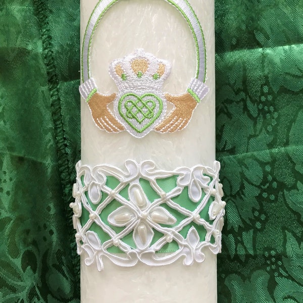 Irish Unity Candle Candles for Anyone Irish-Claddagh Designs-White-Beautifully Made with Claddagh Design