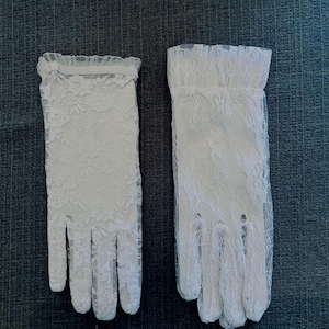 Short Lace Gloves-White-Ivory-Pink-Black w Short & Long Ruffle-10-12" Long-Formal-Vintage-Great for Weddings-Prom-Cotillion-New Years-Events image 1