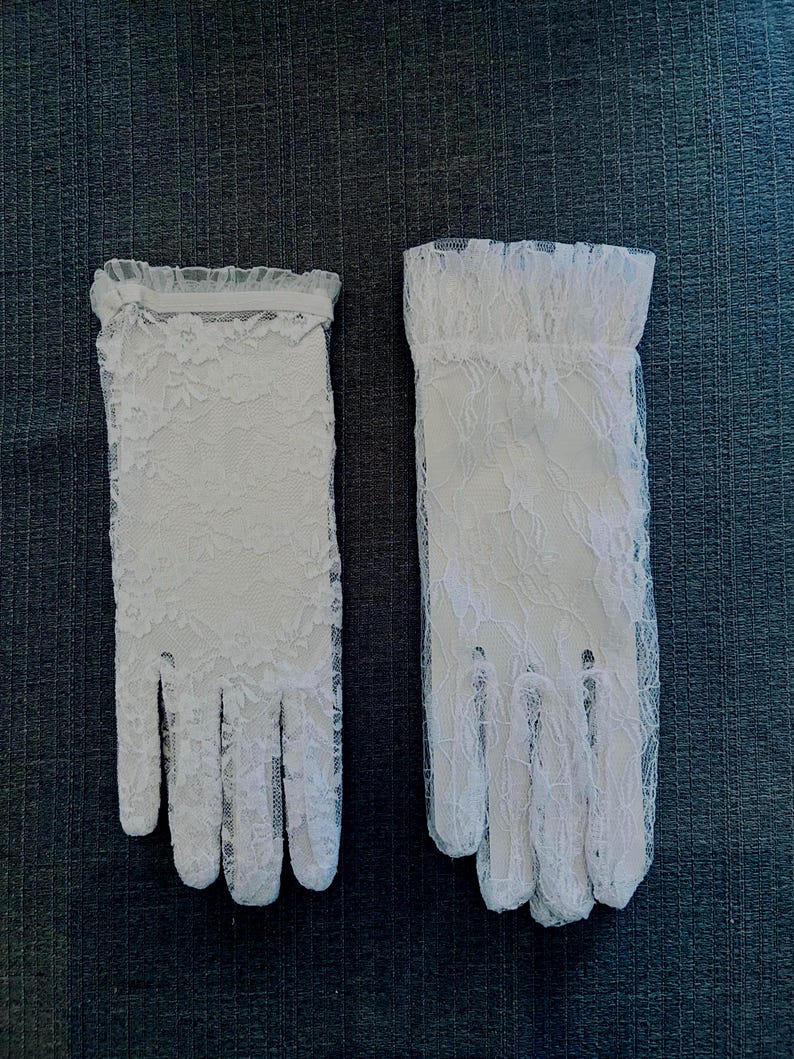 Short Lace Gloves-White-Ivory-Pink-Black w Short & Long Ruffle-10-12" Long-Formal-Vintage-Great for Weddings-Prom-Cotillion-New Years-Events image 1