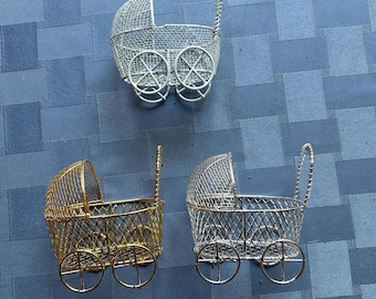 Baby Carriages-3 Colors-Metal Baby Stroller & Plastic-Favor-Cake Toppers-Favors-1-2-3-Carriage Ornament-New Baby-First Xmas-Dolls-Dollhouse