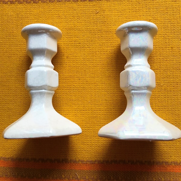 Single or Pair of Ceramic Mother of Pearl Finish Candlestick Holders & Horse Holder Beautiful Keepsake-New Vintage-Great for Weddings-Quince