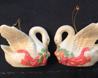 Ceramic Swan Ornaments-Vintage from Midwest Importers-Beautifully Made-Perfect for Your Victorian Tree-Also Great Cake Topper for Weddings