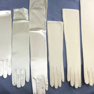 Long Ivory Satin Gloves-Shiny & Matte Satin Fingered Gloves- 3 Lengths-Great for Weddings, Proms, Cotillions, Events-The Perfect Final Touch