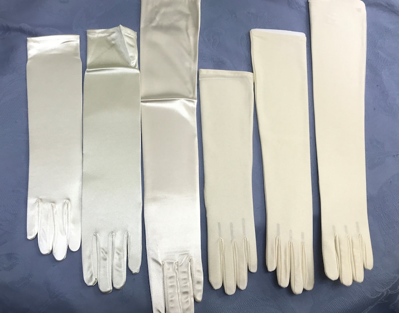 Long Ivory Satin Gloves-Shiny & Matte Satin Fingered Gloves 3 Lengths-Great for Weddings, Proms, Cotillions, Events-The Perfect Final Touch image 1