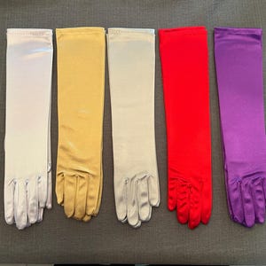 Colored Satin Gloves-8 Colors-Finger-Elbow and Over Elbow Length-14&quot;-18&quot; in 3 Colors-Rich Satin Gloves-Great For Weddings-Prom