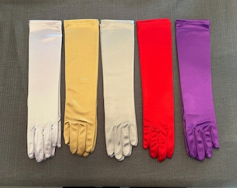 Colored Satin Gloves-8 Colors-Finger-Elbow & Over Elbow-14"-18"-3 Colors-Weddings-Prom-Events-Red-Blue-Lilac-Burgundy-Pink-Gold-Silver-Sage