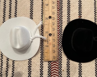 Cowboy Hats & Black Straw Hat-2"-3" Felt Covered White-Black Cowboy Hats-Country Wedding/Event Decoration-Perfect for Dolls-Western Cake Top