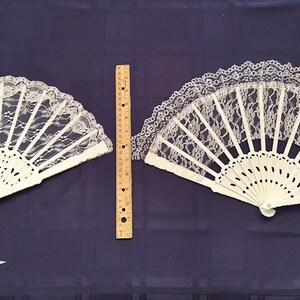 Vintage Lace Folding Fans-4 Sizes-White & Ivory-Perfect Condition from our Bridal Shop-Victorian Fans for You and Your Dolls-19" to 5 1/2" image 3